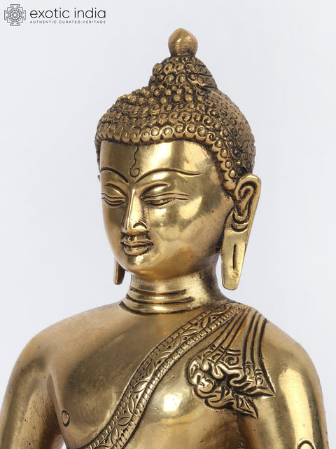 9" Buddha in the Bhumi-Sparsha Mudra Brass Statue | Handmade | Made in India