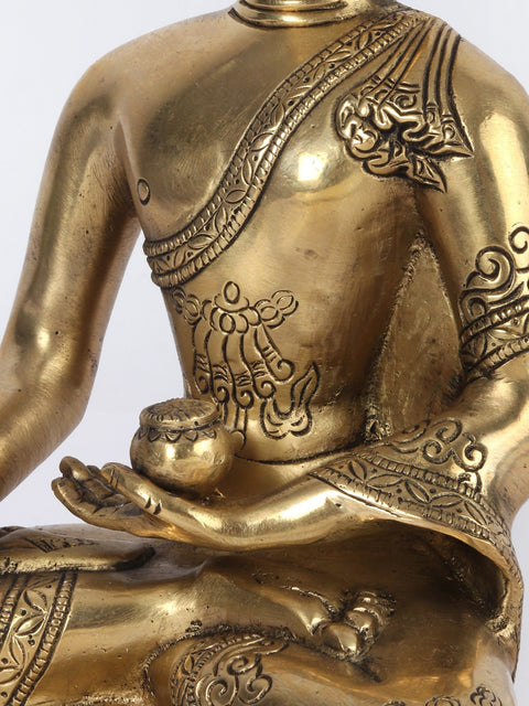 9" Buddha in the Bhumi-Sparsha Mudra Brass Statue | Handmade | Made in India