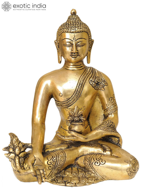 9" Medicine Buddha Handmade Brass Statue Tibetan Buddhist Deity