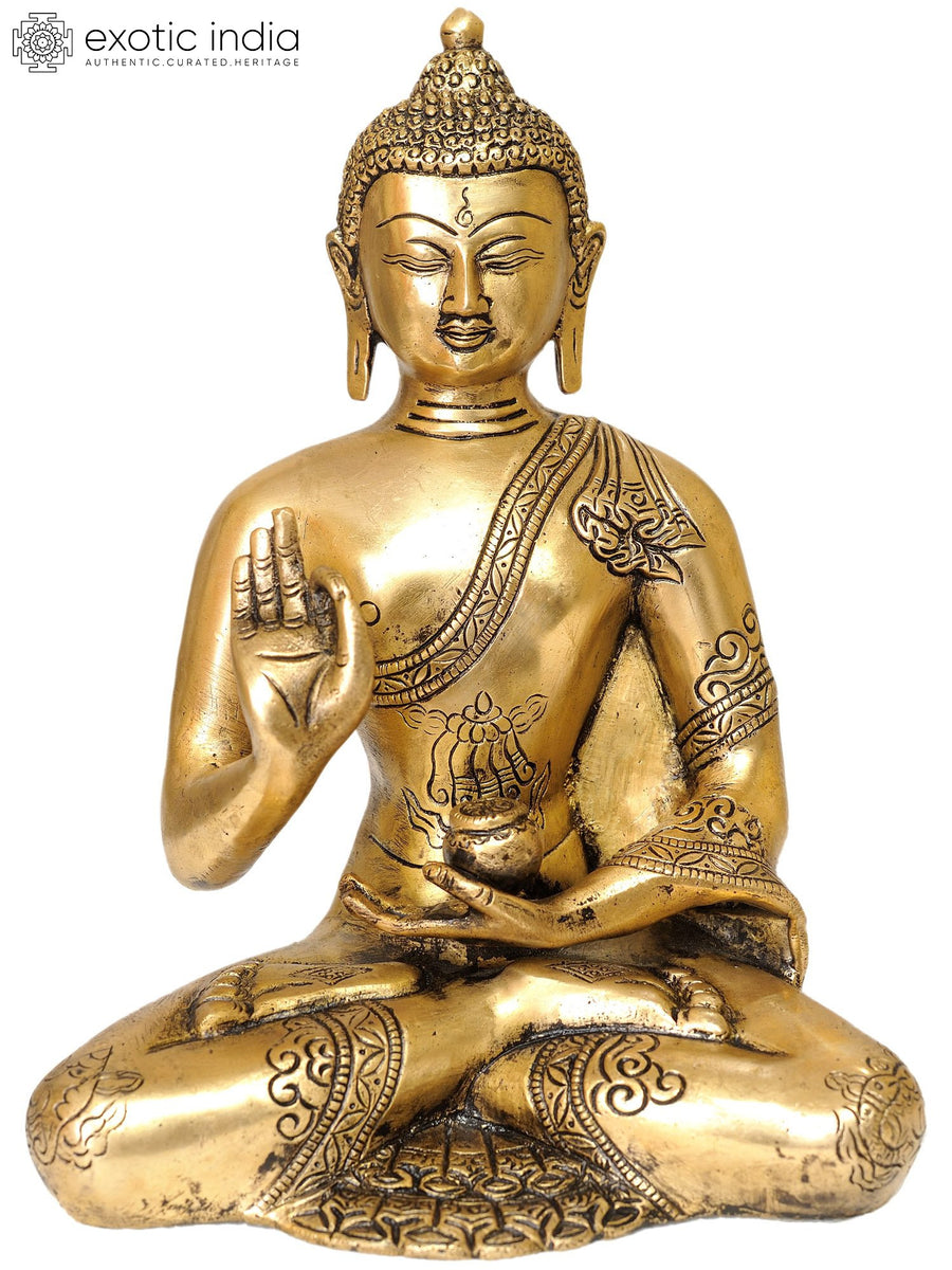 9" Buddha Vitarka Mudra Brass Handmade Statue