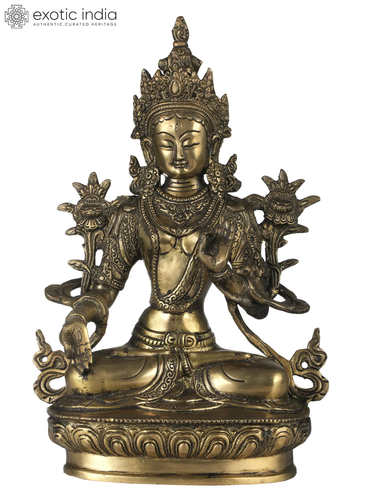 12" Tibetan Buddhist Goddess White Tara Brass Sculpture | Handmade | Made in India