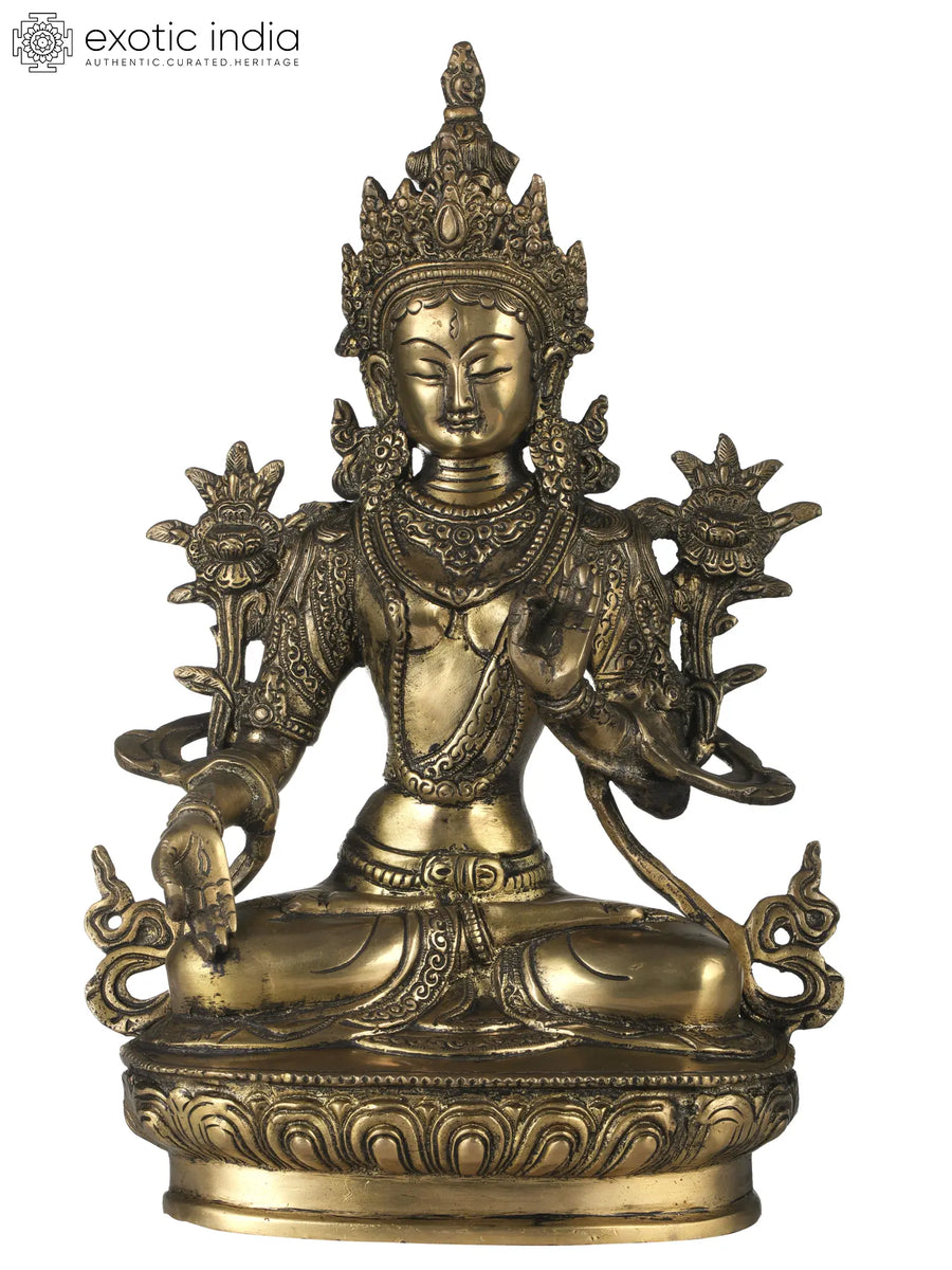 12" White Tara Brass Sculpture | Handmade Buddhist Goddess Idol