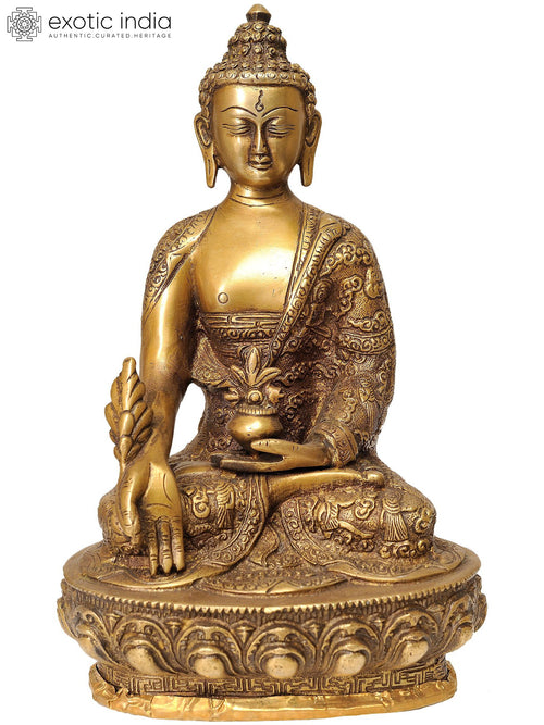 10" Medicine Buddha Brass Statue with Life Scenes Handmade
