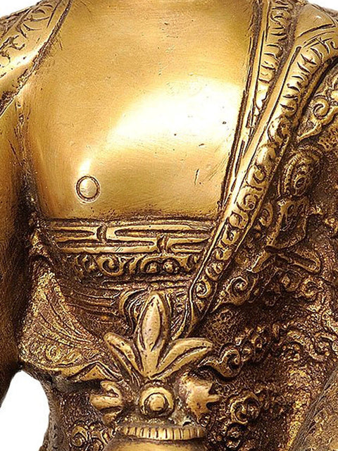 10" Tibetan Buddhist Deity Medicine Buddha (Robes Decorated with the Scenes of His Life) In Brass | Handmade | Made In India