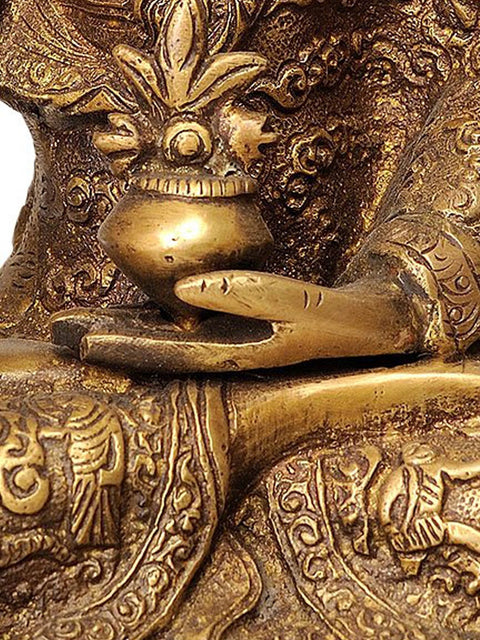10" Tibetan Buddhist Deity Medicine Buddha (Robes Decorated with the Scenes of His Life) In Brass | Handmade | Made In India