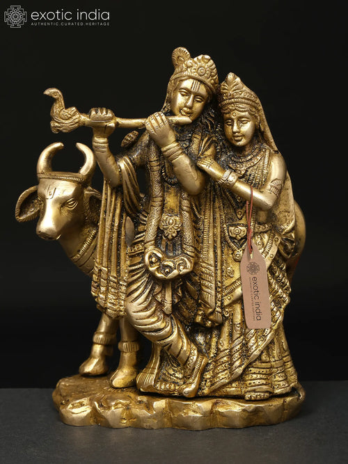 6" Gopala Krishna and Radha Brass Statue Handmade