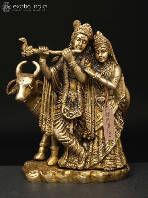 6" Small Gopala Krishna Statue with Radha in Brass
