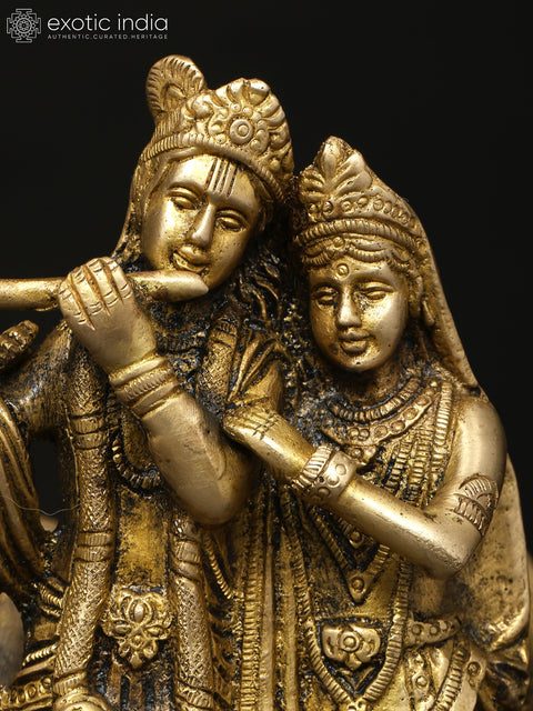 6" Small Gopala Krishna Statue with Radha in Brass