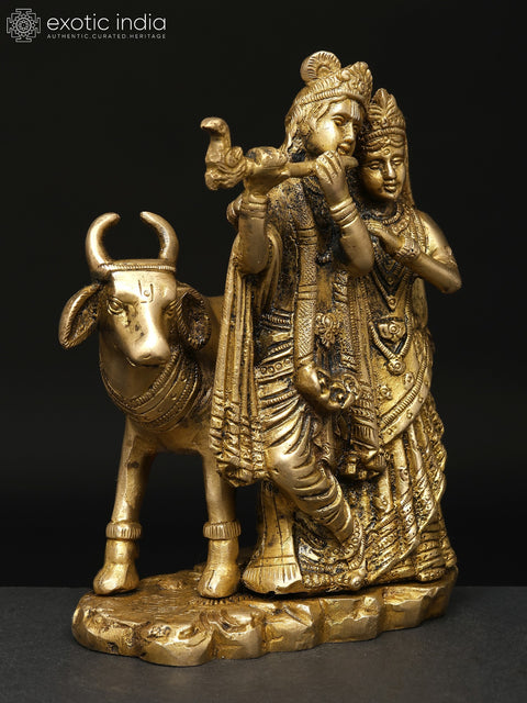 6" Small Gopala Krishna Statue with Radha in Brass