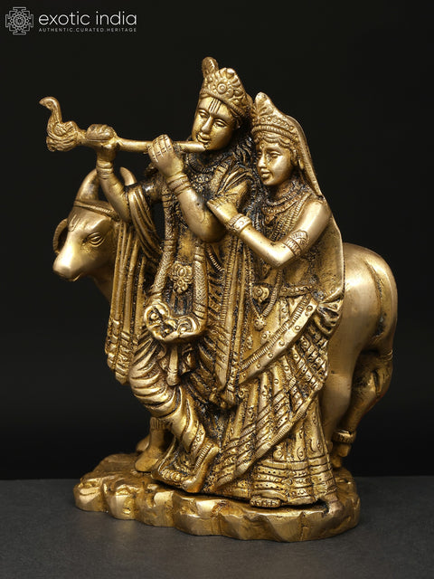 6" Small Gopala Krishna Statue with Radha in Brass