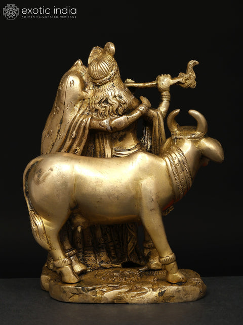 6" Small Gopala Krishna Statue with Radha in Brass
