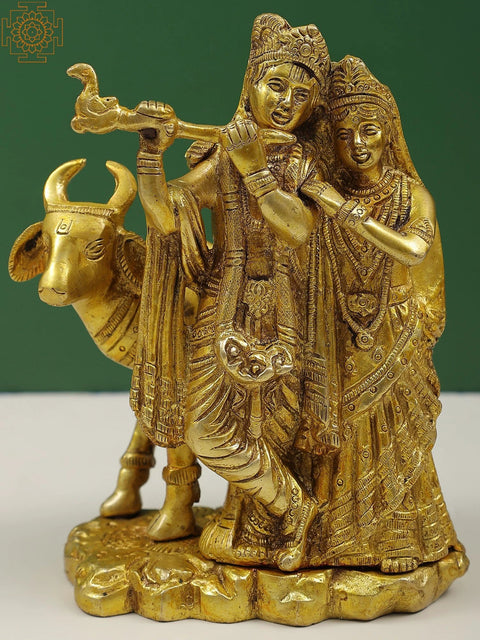 6" Small Gopala Krishna Statue with Radha in Brass