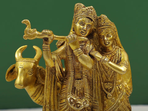6" Small Gopala Krishna Statue with Radha in Brass
