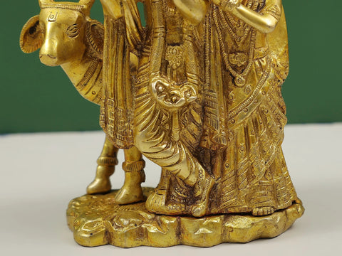 6" Small Gopala Krishna Statue with Radha in Brass