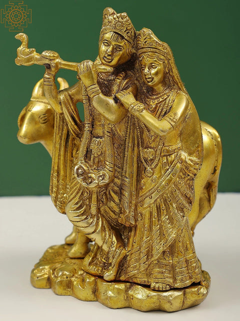 6" Small Gopala Krishna Statue with Radha in Brass