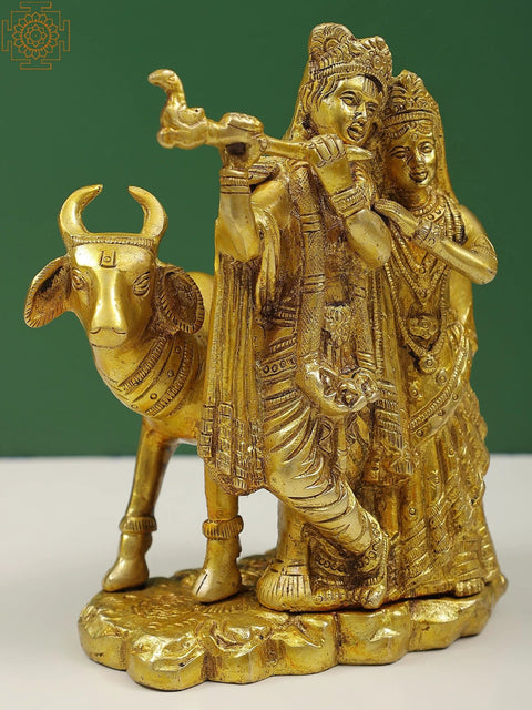 6" Small Gopala Krishna Statue with Radha in Brass