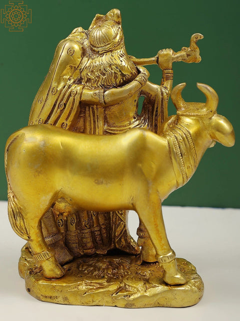 6" Small Gopala Krishna Statue with Radha in Brass