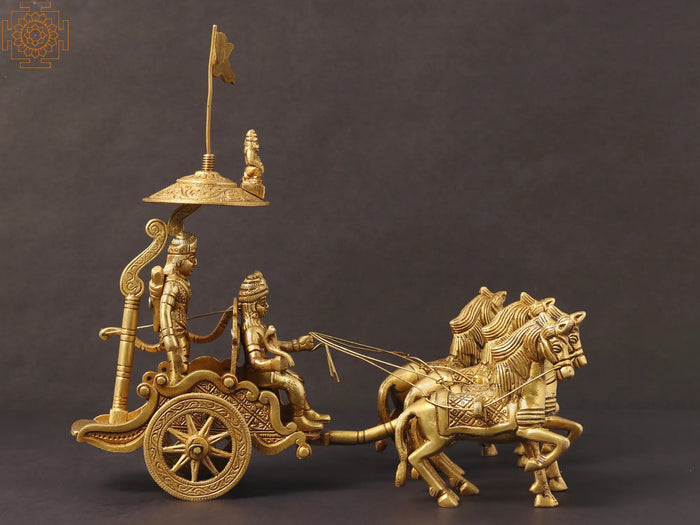 9" Brass Chariot - Krishna Drives Arjuna's Chariot | Handmade | Made in India