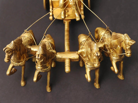 9" Brass Chariot - Krishna Drives Arjuna's Chariot | Handmade | Made in India