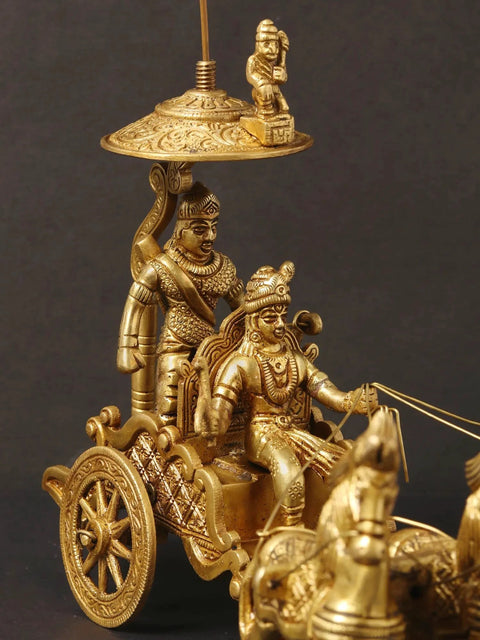 9" Brass Chariot - Krishna Drives Arjuna's Chariot | Handmade | Made in India