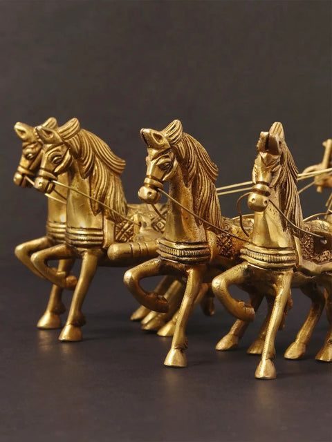9" Brass Chariot - Krishna Drives Arjuna's Chariot | Handmade | Made in India