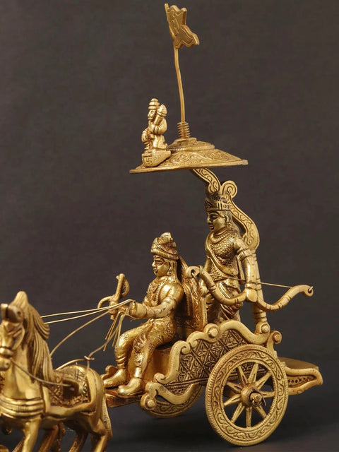9" Brass Chariot - Krishna Drives Arjuna's Chariot | Handmade | Made in India