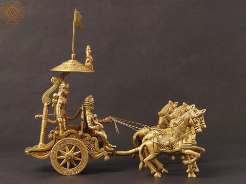 9" Brass Chariot - Krishna Drives Arjuna's Chariot | Handmade | Made in India