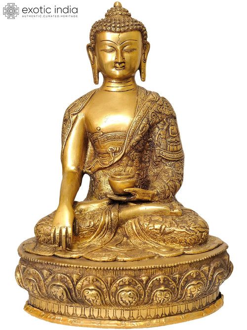 15" Buddha Bhumi-Sparsha Mudra Brass Statue Handmade