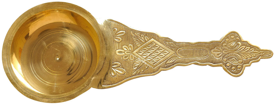 15" Handmade Brass Aarti Lamp Hand Held for Pooja