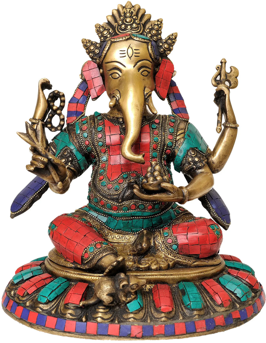11" Lord Ganesha Brass Statue Handmade