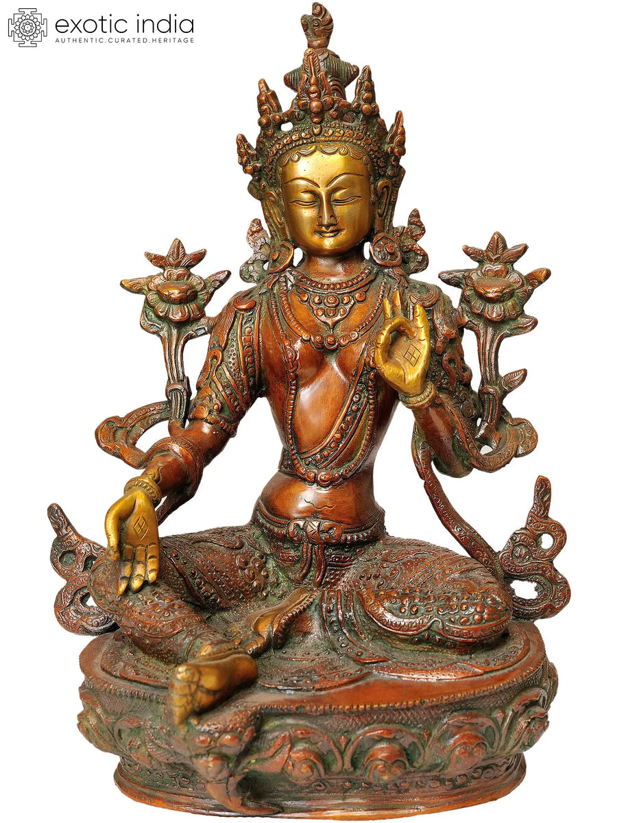 12" Green Tara Brass Statue Handmade Tibetan Buddhist Goddess
