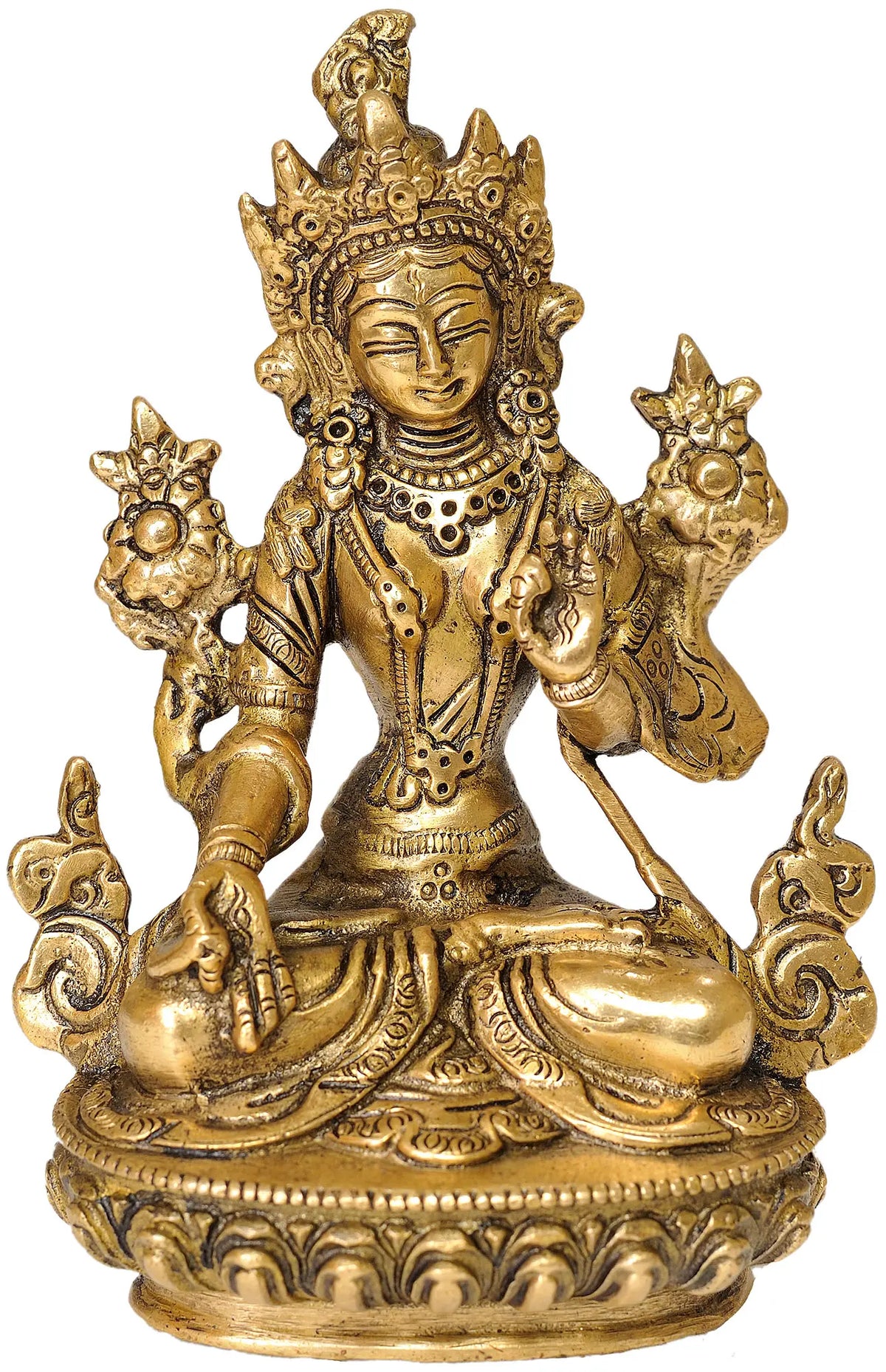 6" Tibetan Buddhist Goddess White Tara Statue in Brass | Handmade | Made in India