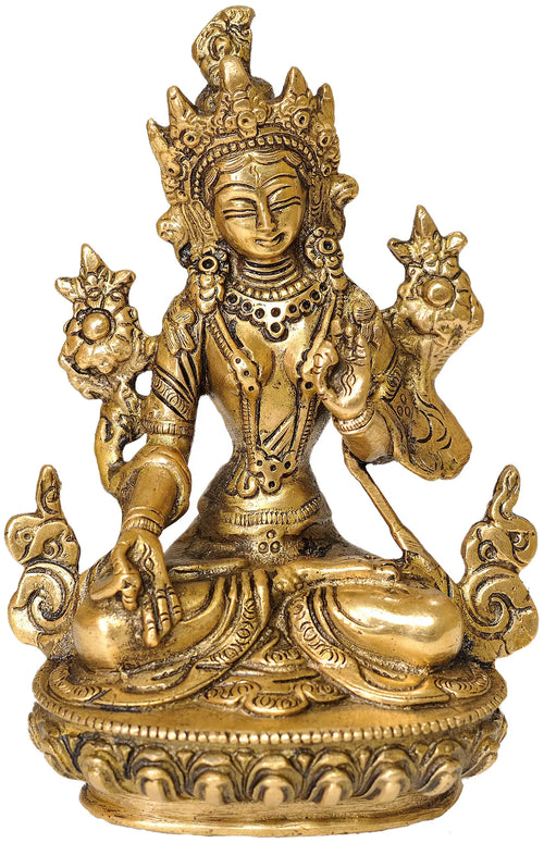 6" White Tara Brass Statue Tibetan Buddhist Goddess Handmade