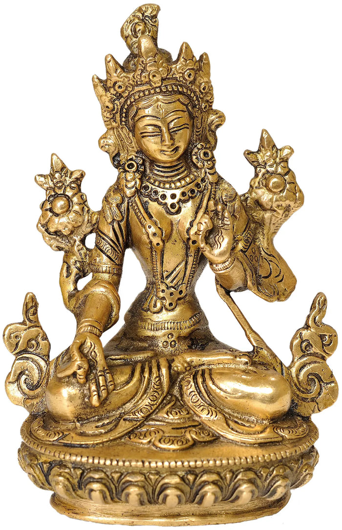 6" Tibetan Buddhist Goddess White Tara Statue in Brass | Handmade | Made in India