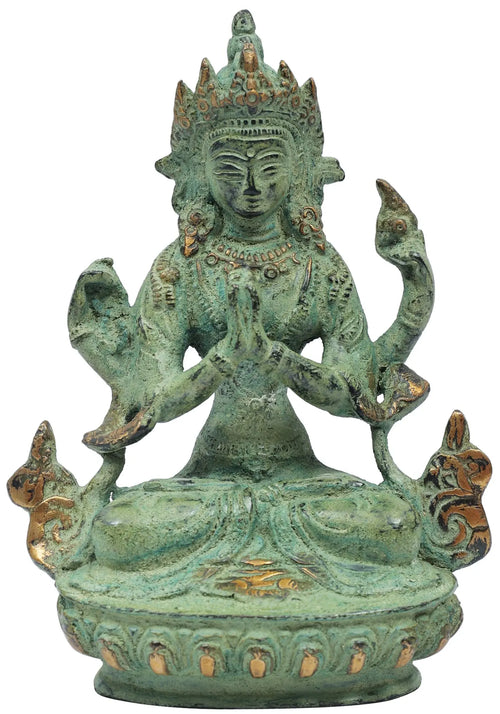 6" Handmade Chenrezig Shadakshari Lokeshvara Brass Statue