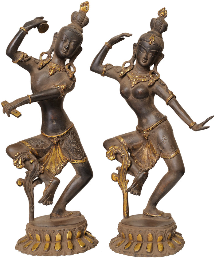 17" Pair of Dancing Shiva Parvati Brass Statue Handmade