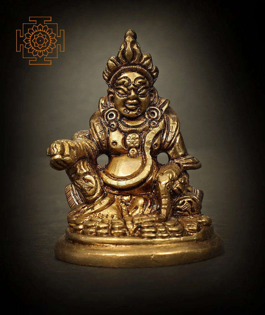 3" Lord Kubera Brass Statue - Handmade God of Wealth Idol