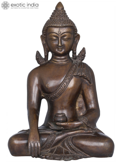 8" Padmasana Bhoomisparsha Buddha WIth Miniscule Wings In Brass | Handmade | Made In India