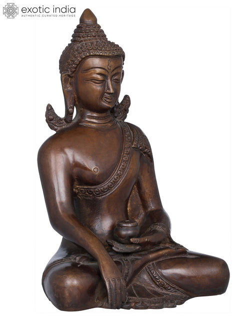 8" Padmasana Bhoomisparsha Buddha WIth Miniscule Wings In Brass | Handmade | Made In India