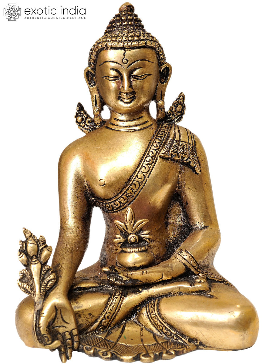 8" Medicine Buddha Handmade Brass Statue Tibetan Buddhist Deity