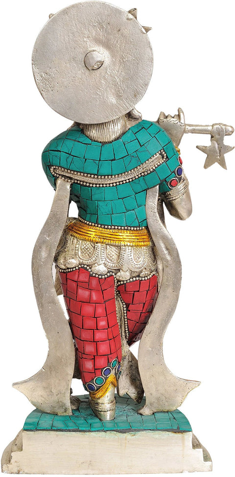 12" Inlay Murli Krishna In Brass | Handmade | Made In India