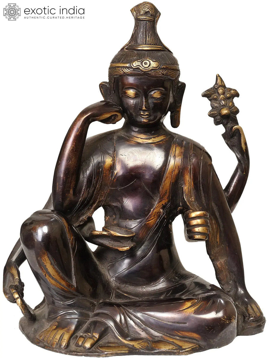 9" Handmade Japanese Thinking Buddha Brass Statue