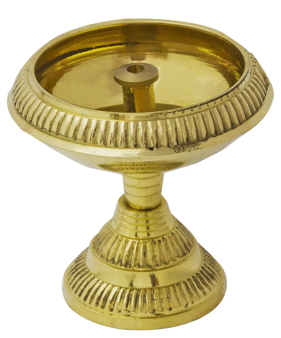 2" Brass Puja Oil Lamp with Stand Handmade