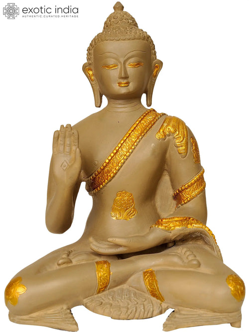 11" Handmade Blessing Buddha Brass Statue
