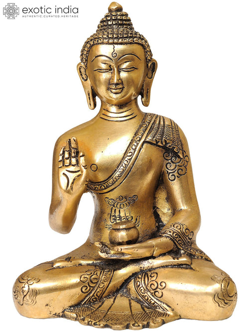 8" Handmade Buddha Vitarka Mudra Brass Statue