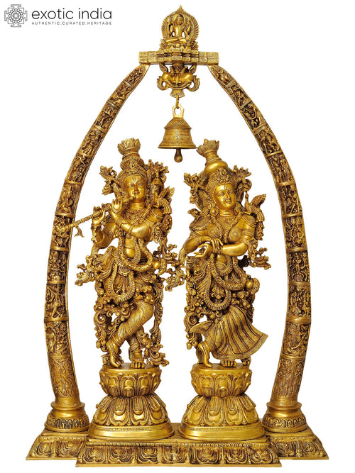 Large Radha Krishna with Arch Brass Statue for Pooja