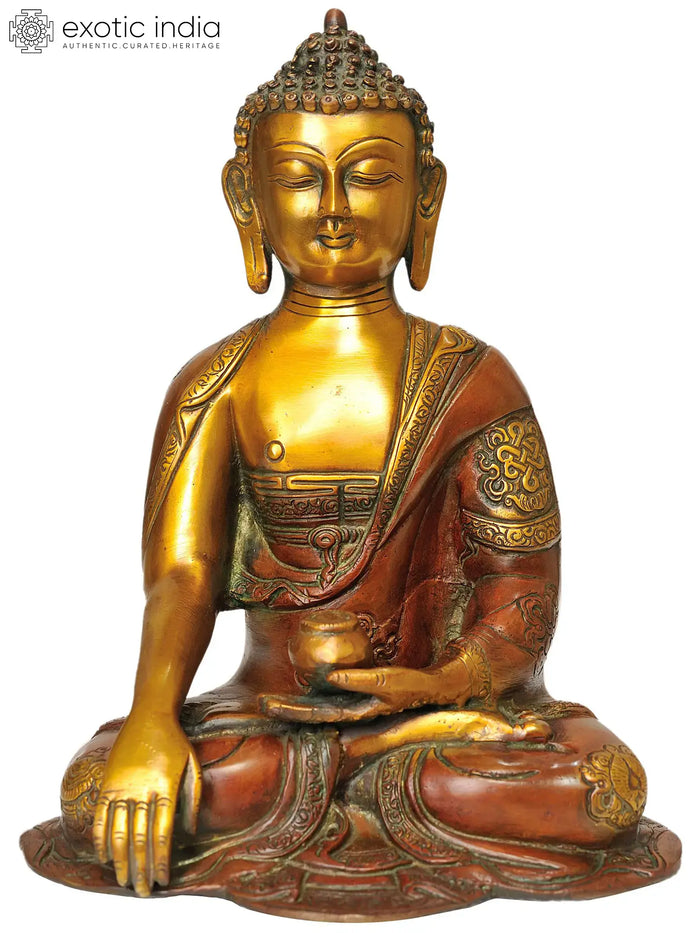 10" Handmade Buddha Bhumisparsha Mudra Brass Statue