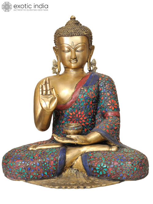 18" Large Tibetan Buddha Vitarka Mudra Brass Statue Handmade