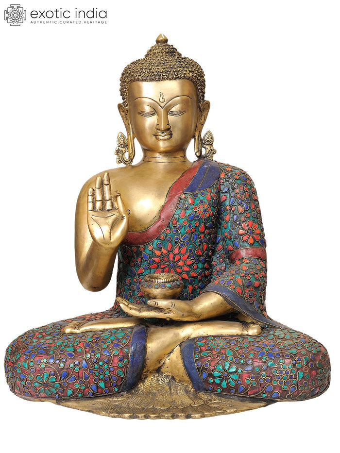 18" Large Size Tibetan Buddha in the Vitarka Mudra In Brass | Handmade | Made In India