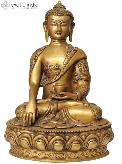 15" Handmade Buddha Bhumisparsha Mudra Brass Statue